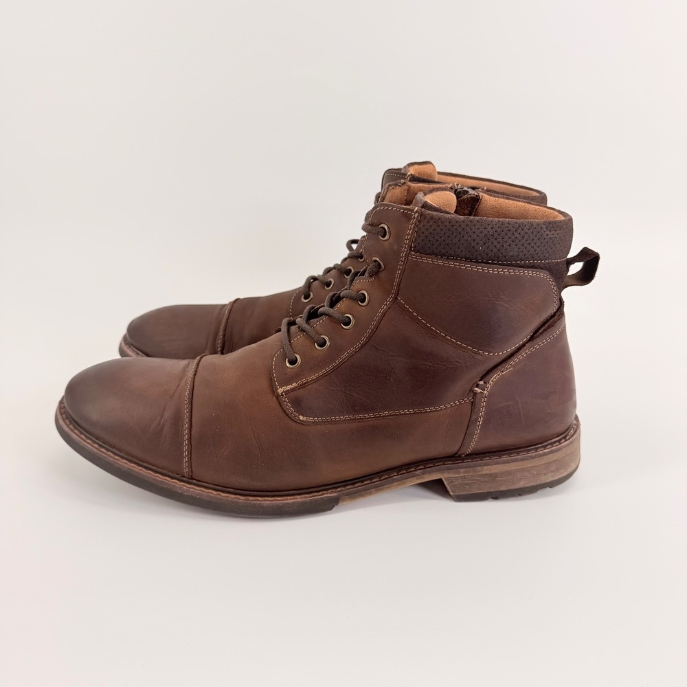 Florsheim Mens Brown Leather Cap Toe Side Zip Combat Boots Size 11.5 M 11185-215